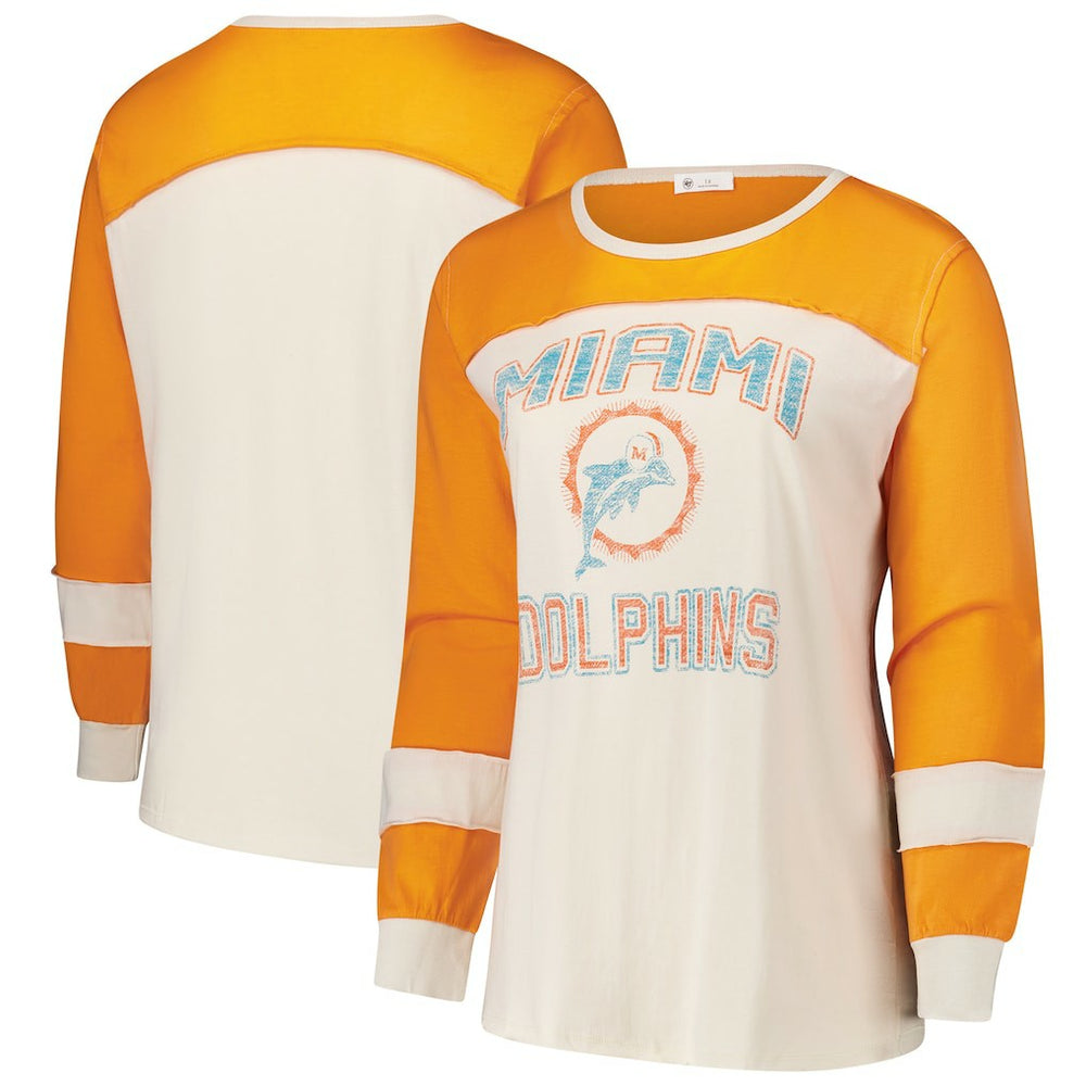 '47 Women's Plus Size Double Header Curve Toni Long Sleeve T-Shirt - Miami Dolphins T-shirts