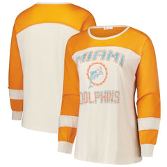 '47 Women's Plus Size Double Header Curve Toni Long Sleeve T-Shirt - Miami Dolphins T-shirts