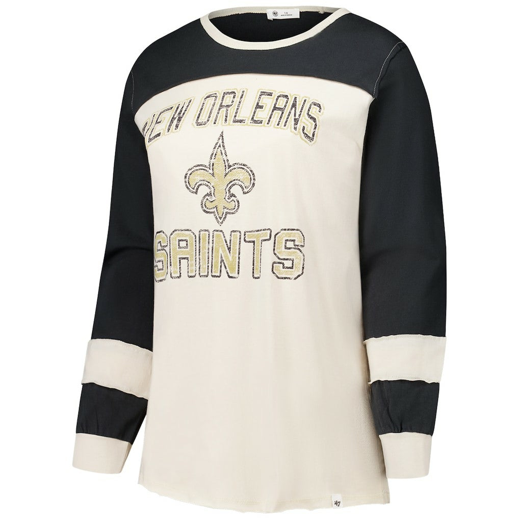 '47 Women's Plus Size Double Header Curve Toni Long Sleeve T-Shirt - New Orleans Saints T-shirts