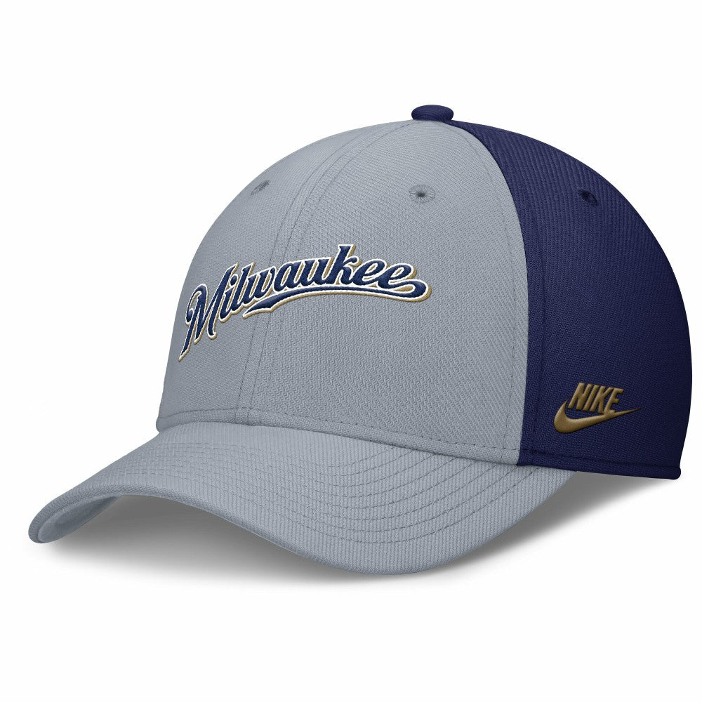Gray/Navy Milwaukee Brewers Nike Rise Swoosh Performance Flex Hat