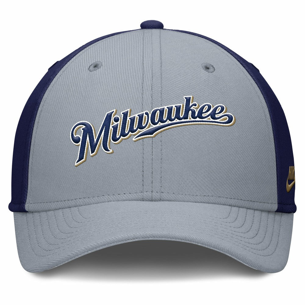 Gray/Navy Milwaukee Brewers Nike Rise Swoosh Performance Flex Hat