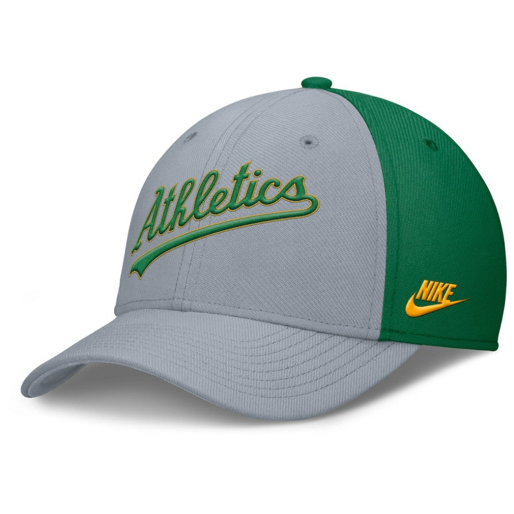 Gray/Green Athletics Nike Rise Swoosh Performance Flex Hat