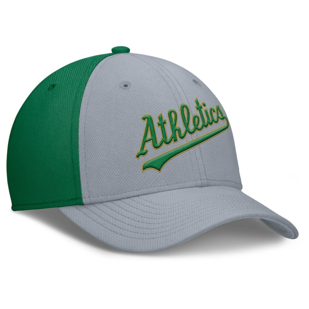 Gray/Green Athletics Nike Rise Swoosh Performance Flex Hat