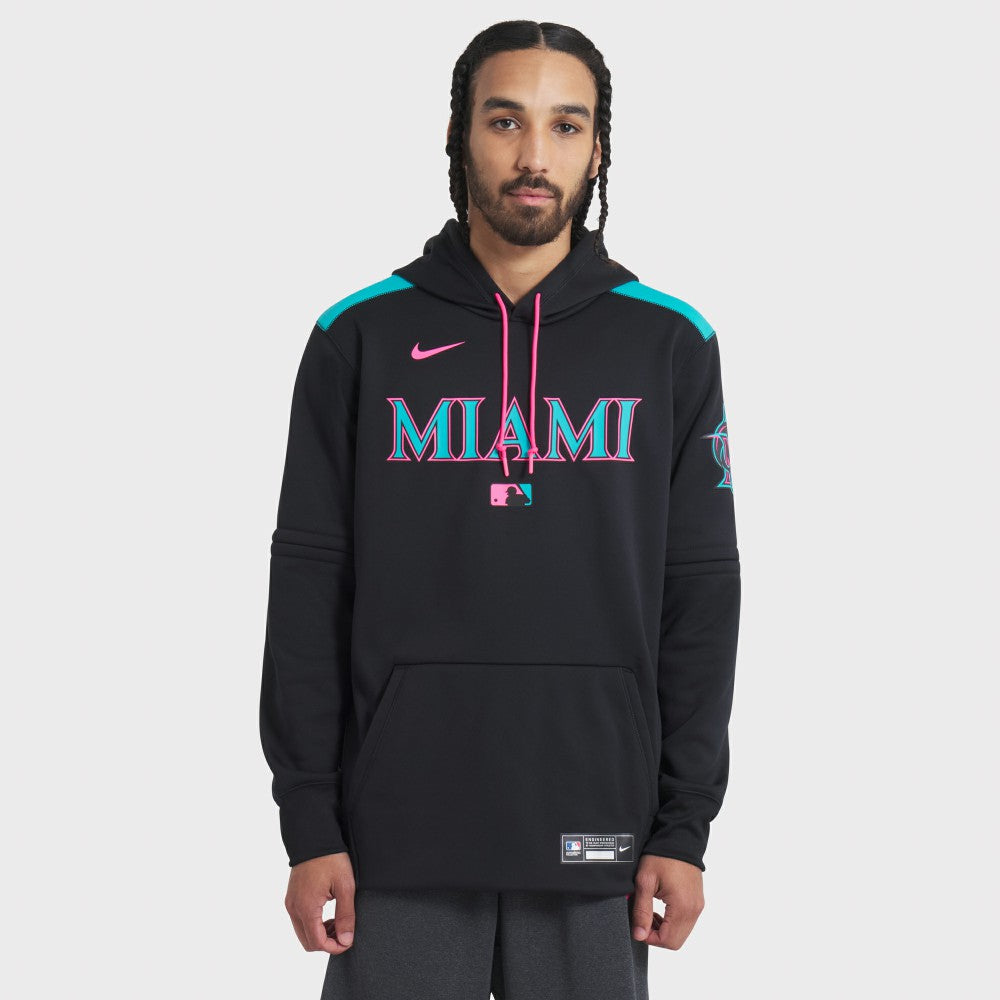 Black Miami Marlins Nike 2025 City Connect Authentic Collection Therma Pullover Hoodie