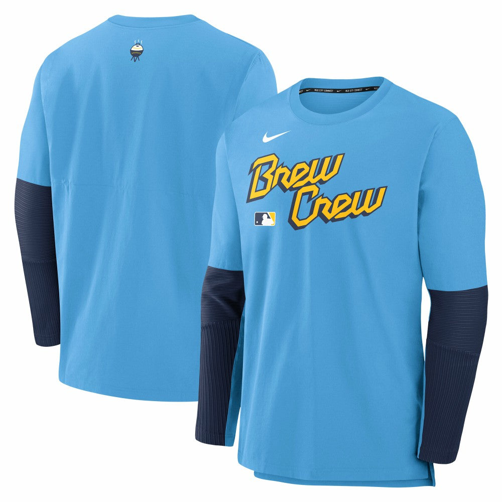 Light Blue Milwaukee Brewers Nike 2025 City Connect Authentic Collection Player Dri-FIT Lightweight Pullover