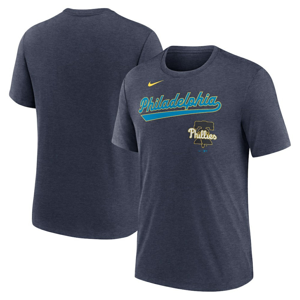 Heather Navy Philadelphia Phillies Nike City Connect Script Tri-Blend T-Shirt