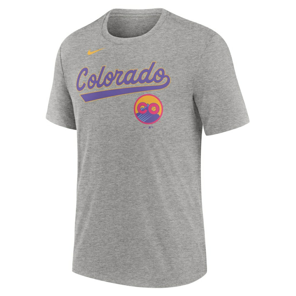 Heather Charcoal Colorado Rockies Nike City Connect Script Tri-Blend T-Shirt
