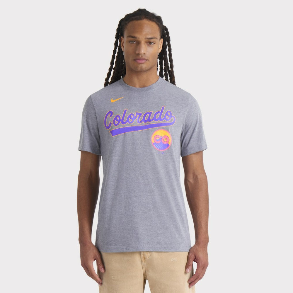 Heather Charcoal Colorado Rockies Nike City Connect Script Tri-Blend T-Shirt