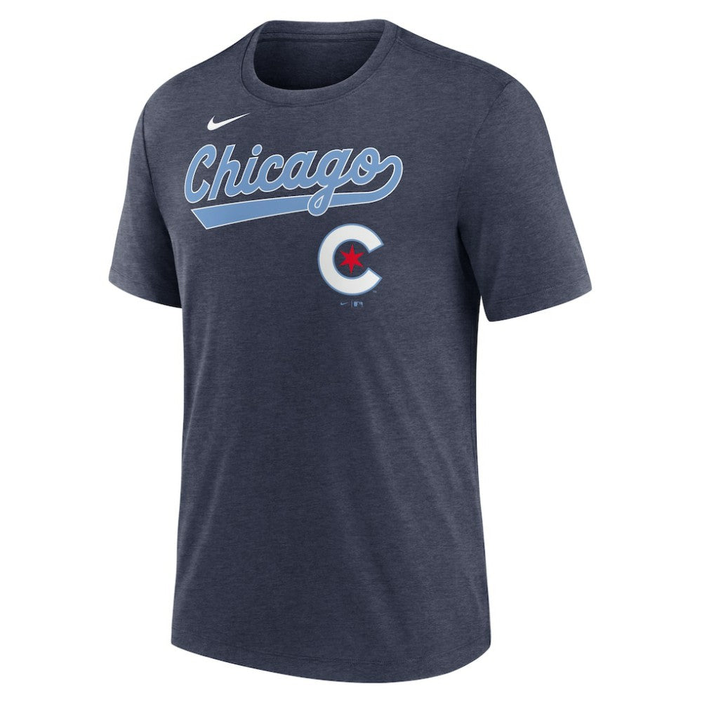 Heather Navy Chicago Cubs Nike City Connect Script Tri-Blend T-Shirt
