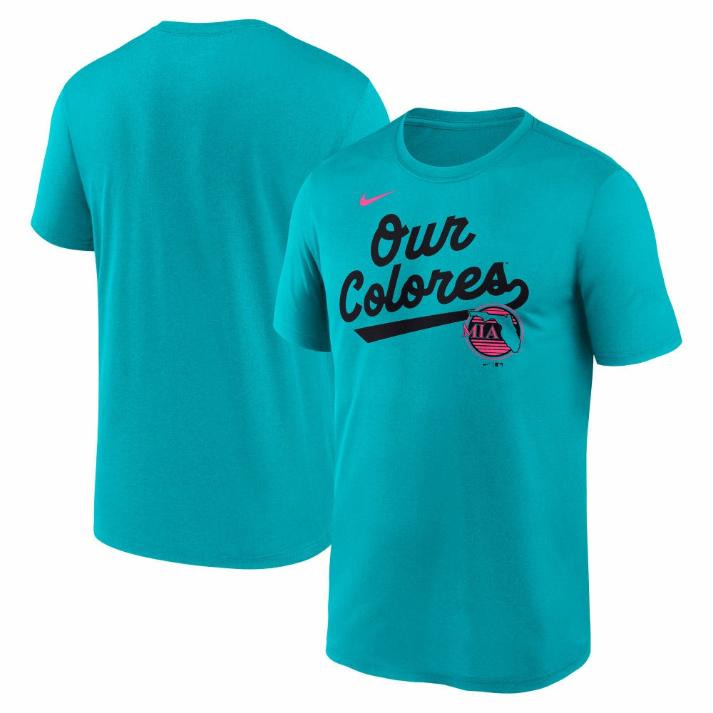 Teal Miami Marlins Nike 2025 City Connect Team Phrase Script Legend Performance T-Shirt