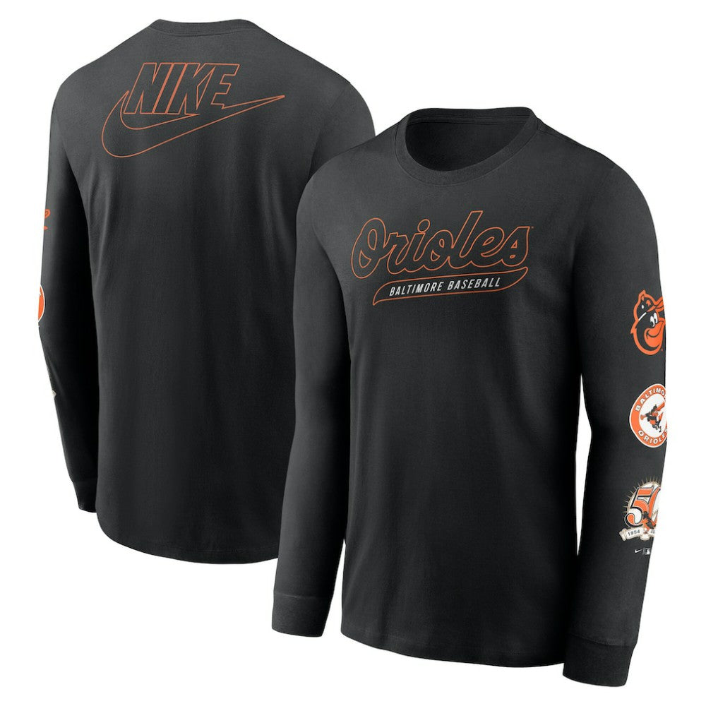 Black Baltimore Orioles Nike Cooperstown Collection Knockout Long Sleeve T-Shirt