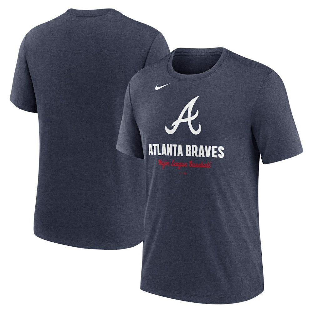 Heather Navy Atlanta Braves Nike Logo Tri-Blend T-Shirt