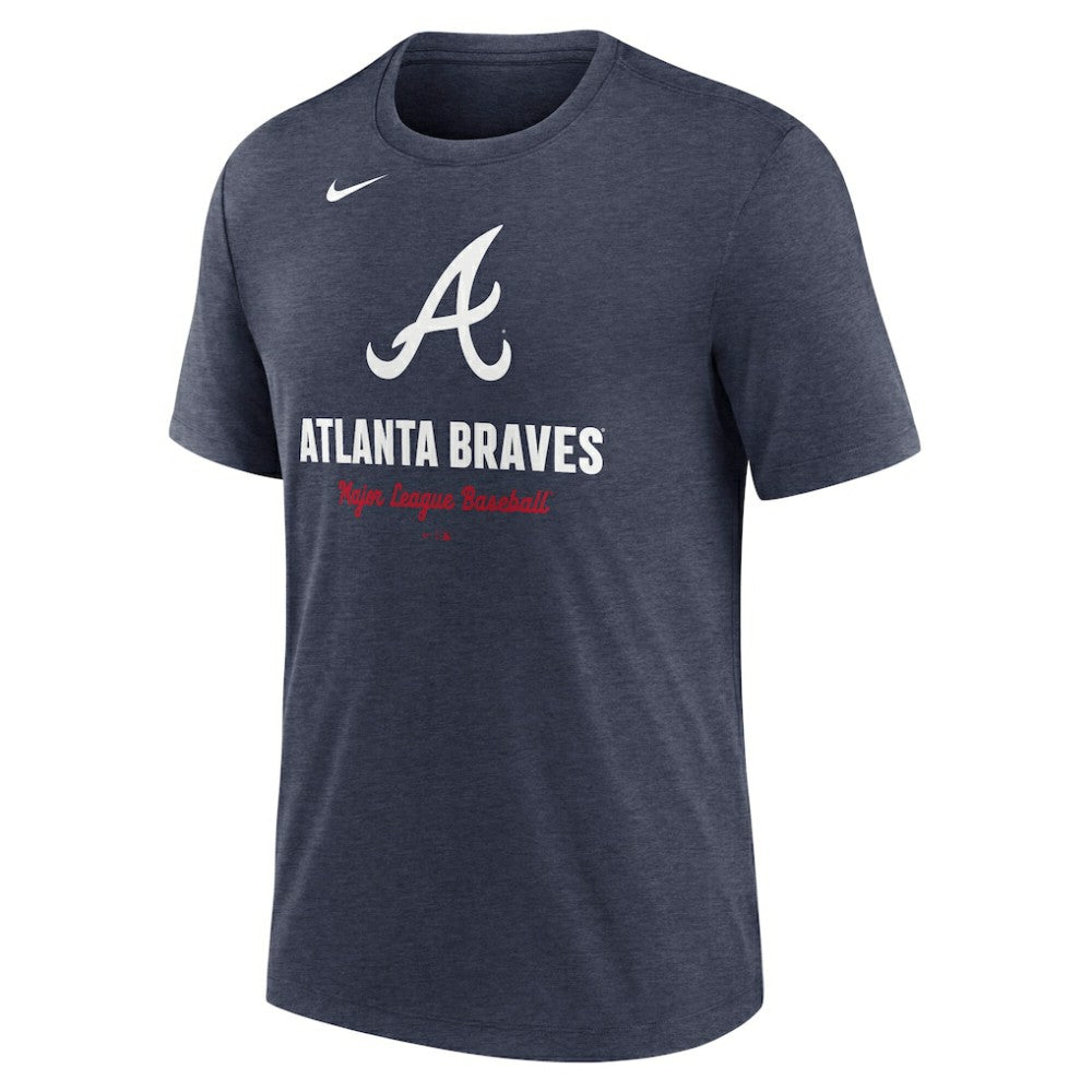 Heather Navy Atlanta Braves Nike Logo Tri-Blend T-Shirt