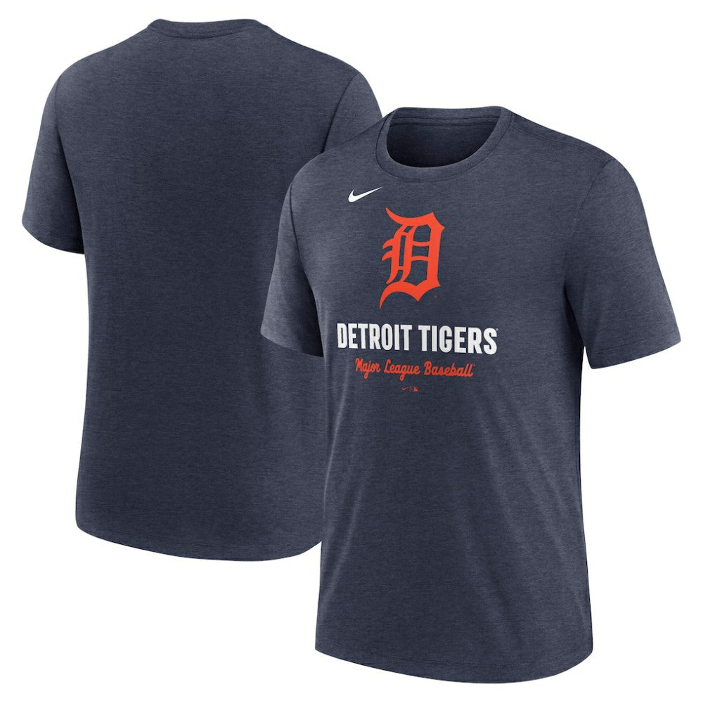 Heather Navy Detroit Tigers Nike Logo Tri-Blend T-Shirt
