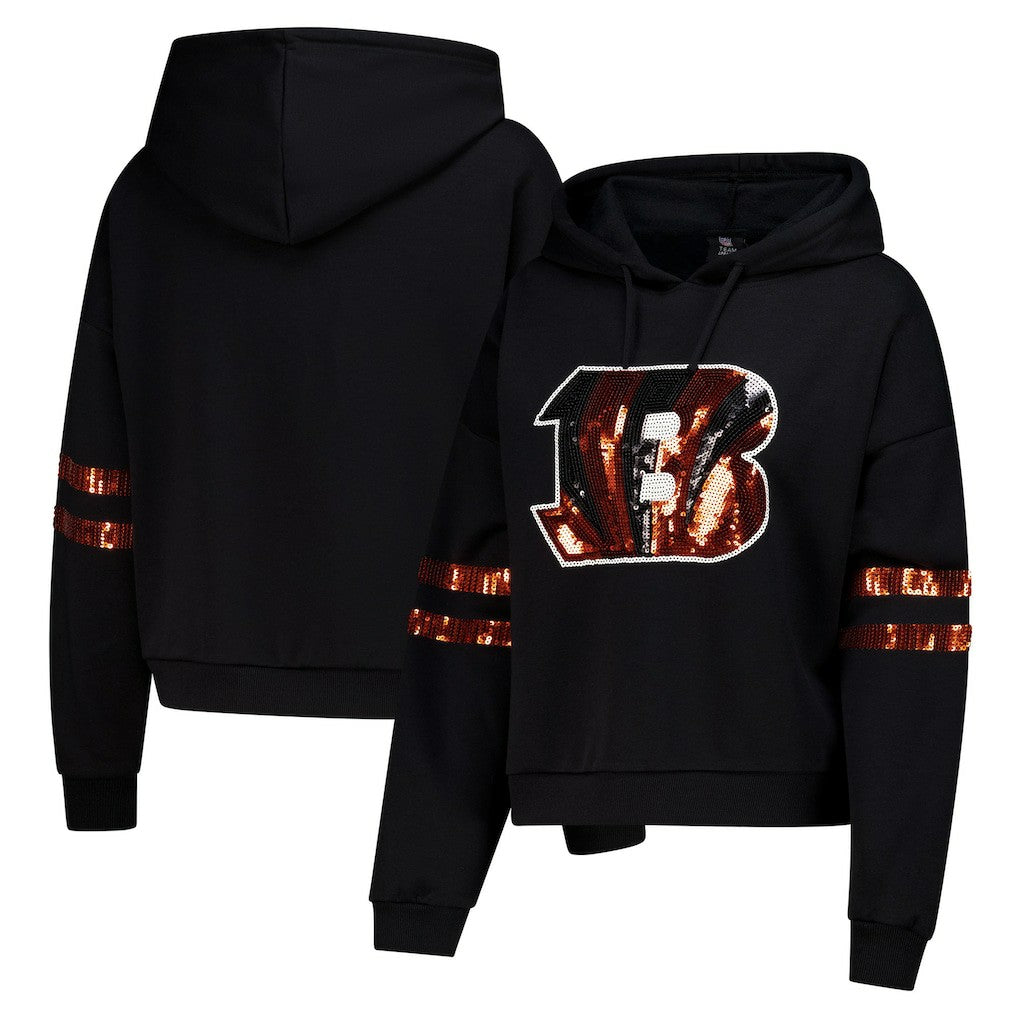Cuce Women's Cropped Sequins Pullover Hoodie - Cincinnati Bengals Hoodies