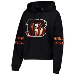 Cuce Women's Cropped Sequins Pullover Hoodie - Cincinnati Bengals Hoodies