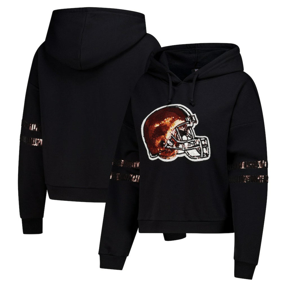 Cuce Women's Cropped Sequins Pullover Hoodie - Cleveland Browns Hoodies