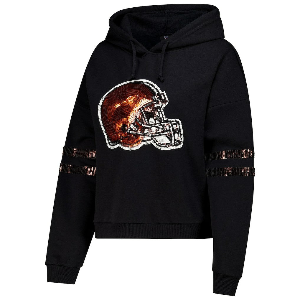 Cuce Women's Cropped Sequins Pullover Hoodie - Cleveland Browns Hoodies
