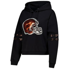 Cuce Women's Cropped Sequins Pullover Hoodie - Cleveland Browns Hoodies