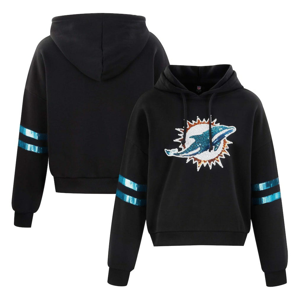 Cuce Women's Cropped Sequins Pullover Hoodie - Miami Dolphins Hoodies