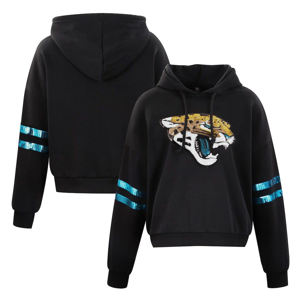 Cuce Women's Cropped Sequins Pullover Hoodie - Jacksonville Jaguars Hoodies