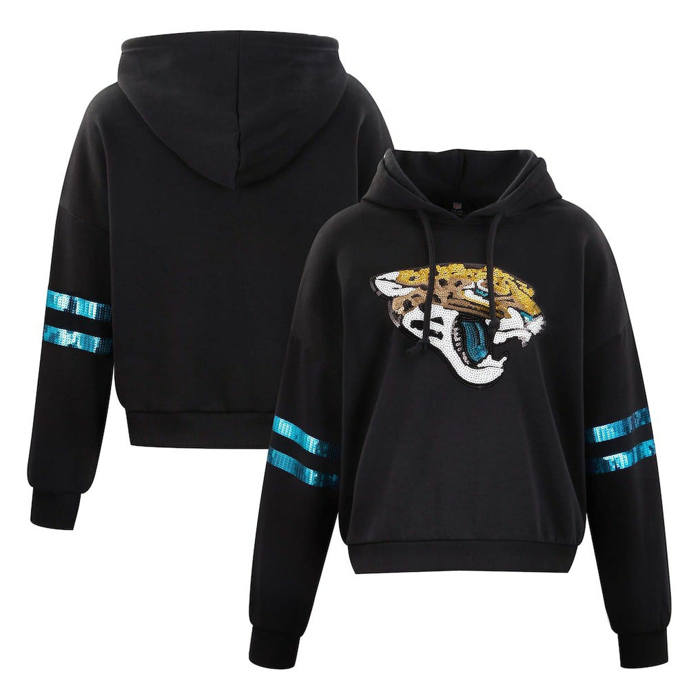 Cuce Women's Cropped Sequins Pullover Hoodie - Jacksonville Jaguars Hoodies