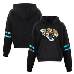Cuce Women's Cropped Sequins Pullover Hoodie - Jacksonville Jaguars Hoodies