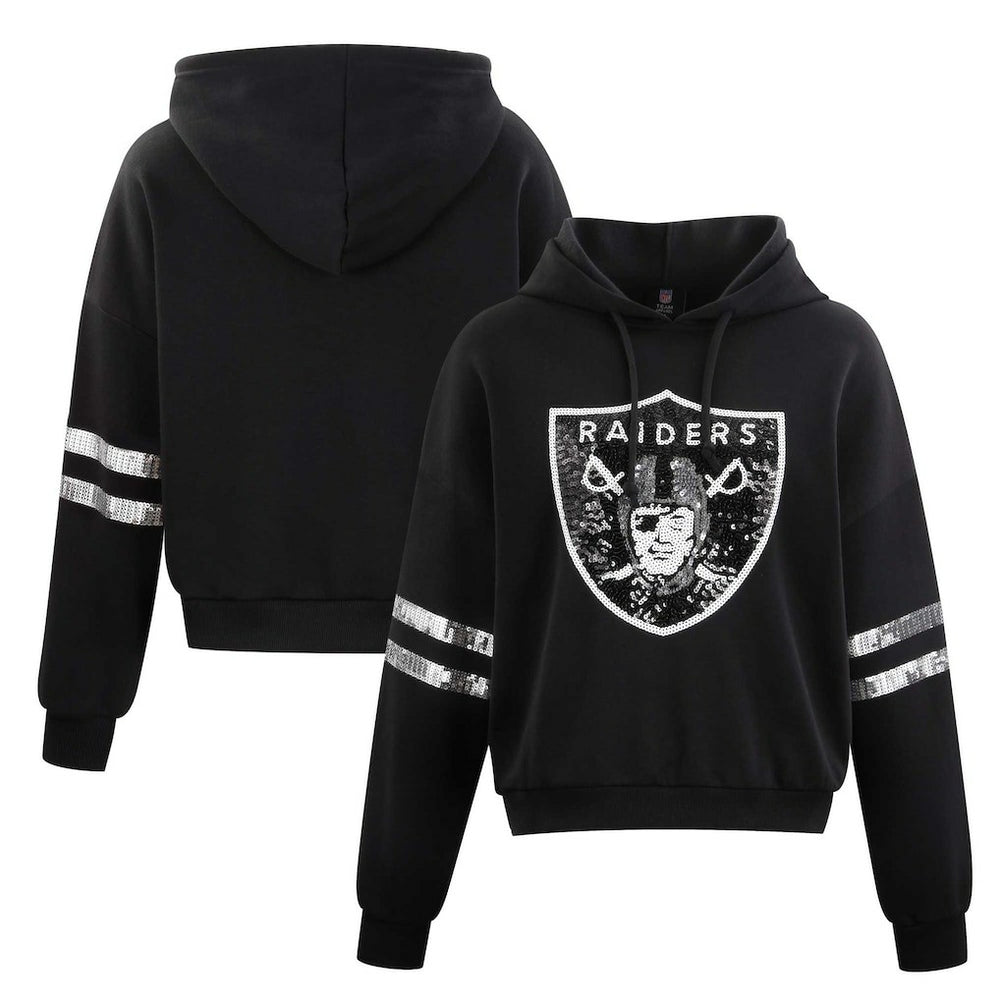 Cuce Women's Cropped Sequins Pullover Hoodie - Las Vegas Raiders Hoodies