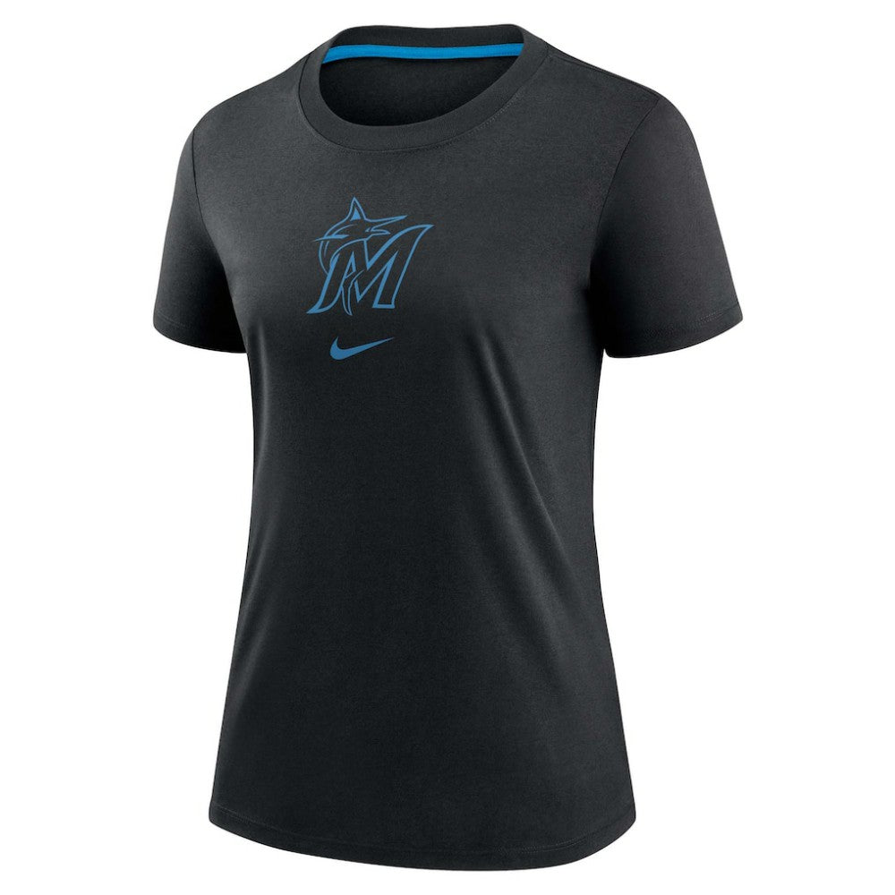Black Miami Marlins Nike Women's Authentic Collection Early Work Tri-Blend T-Shirt