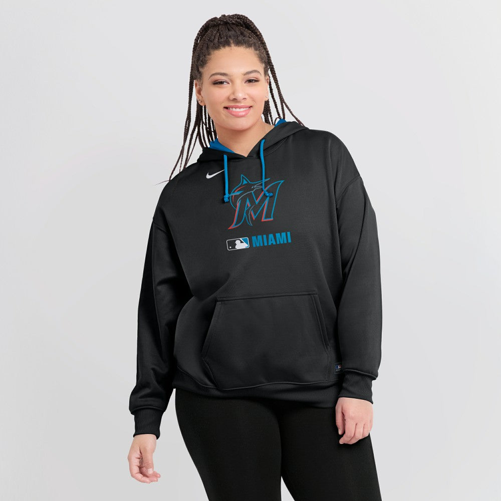 Black Miami Marlins Nike Women's Authentic Collection Therma-FIT Hoodie