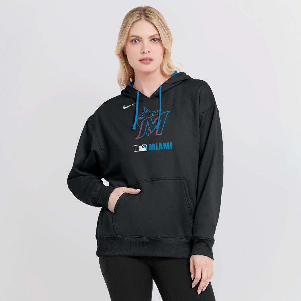 Black Miami Marlins Nike Women's Authentic Collection Therma-FIT Hoodie