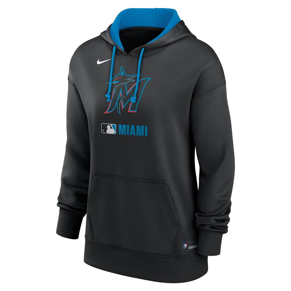 Black Miami Marlins Nike Women's Authentic Collection Therma-FIT Hoodie