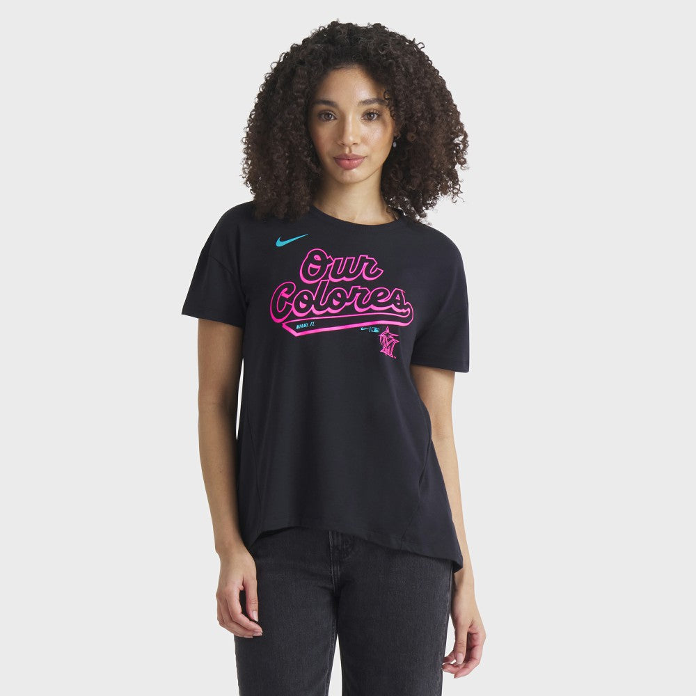 Black Miami Marlins Nike Women's 2025 City Connect Flowy Fashion Tri-Blend Dri-FIT T-Shirt