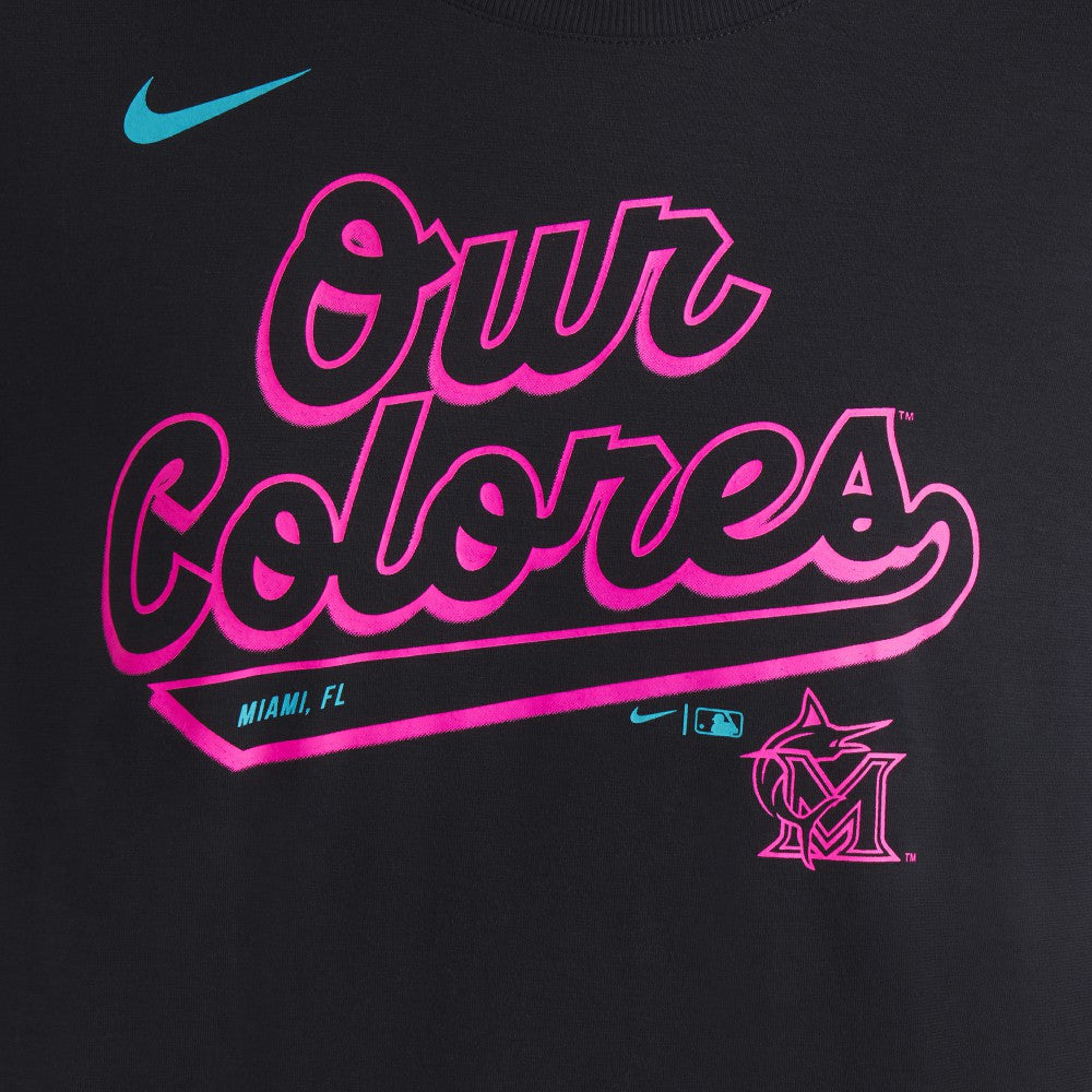 Black Miami Marlins Nike Women's 2025 City Connect Flowy Fashion Tri-Blend Dri-FIT T-Shirt