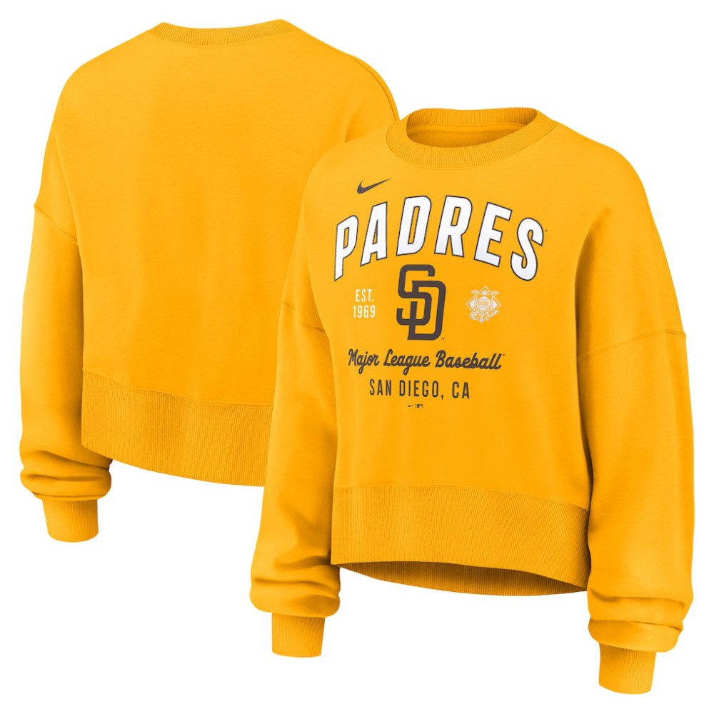 Gold San Diego Padres Nike Women's Oversized High Hip Pullover Sweatshirt