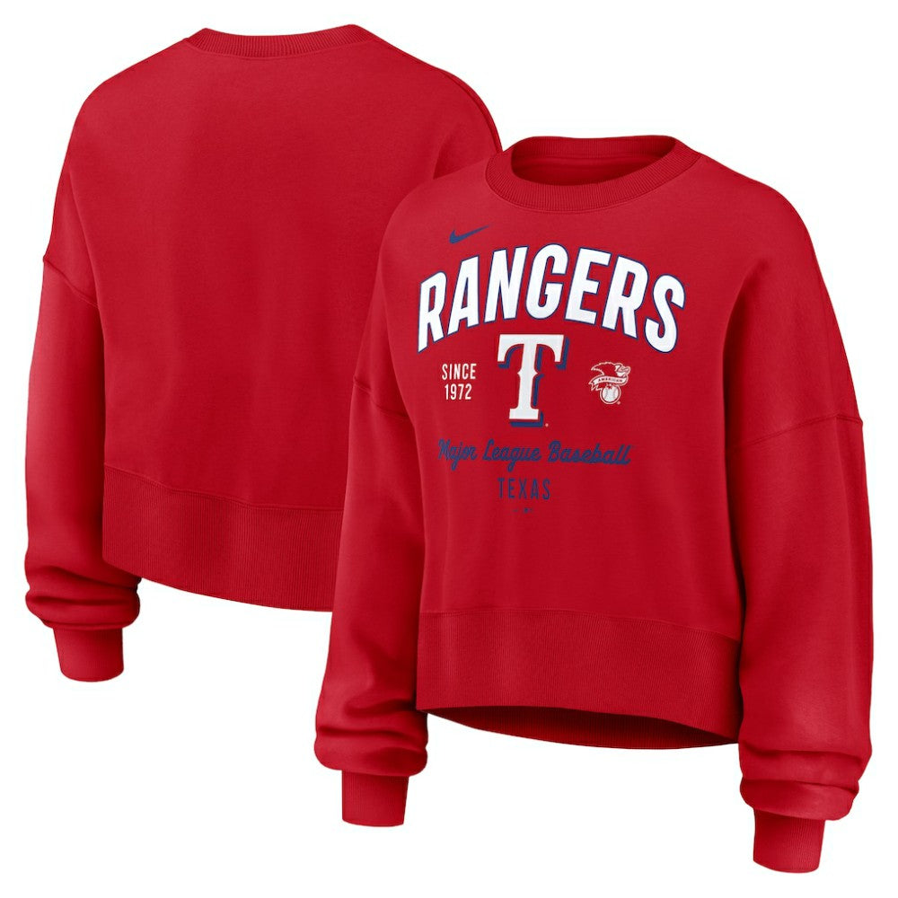 Red Texas Rangers Nike Women's Oversized High Hip Pullover Sweatshirt