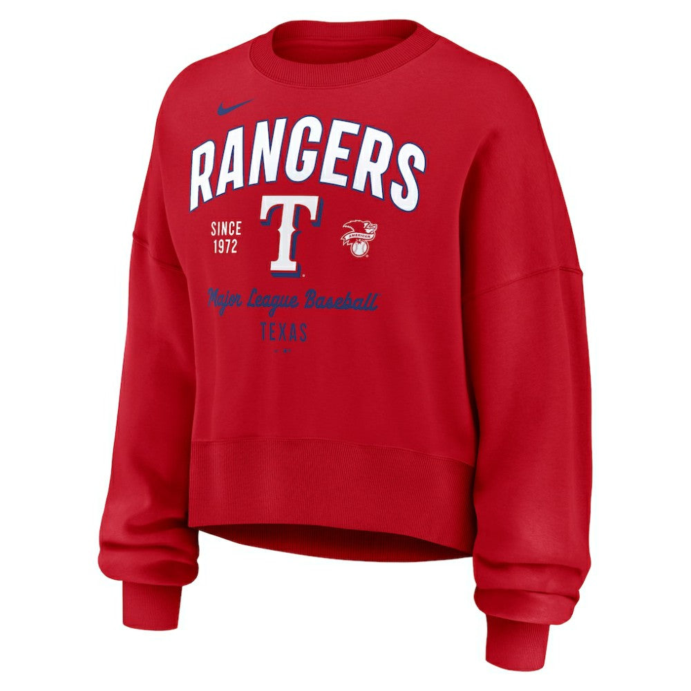 Red Texas Rangers Nike Women's Oversized High Hip Pullover Sweatshirt