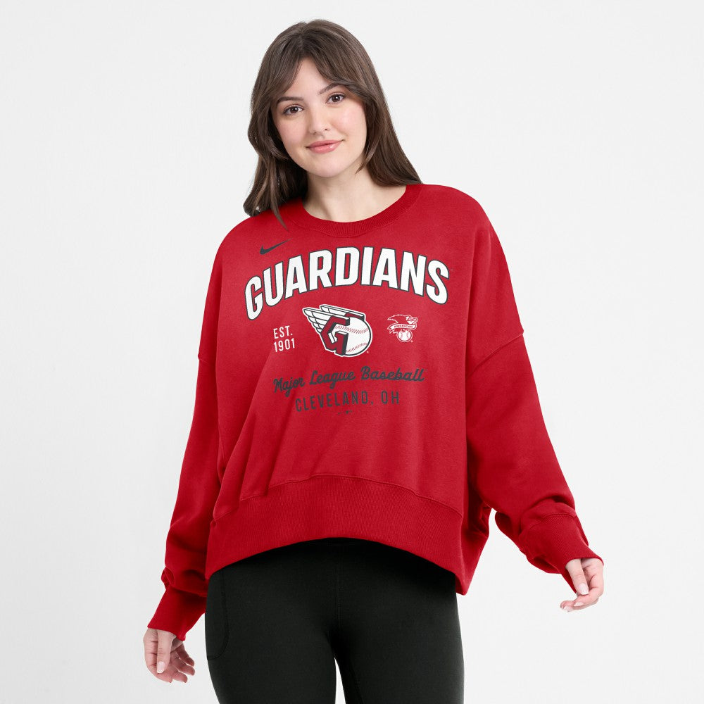 Red Cleveland Guardians Nike Women's Oversized High Hip Pullover Sweatshirt