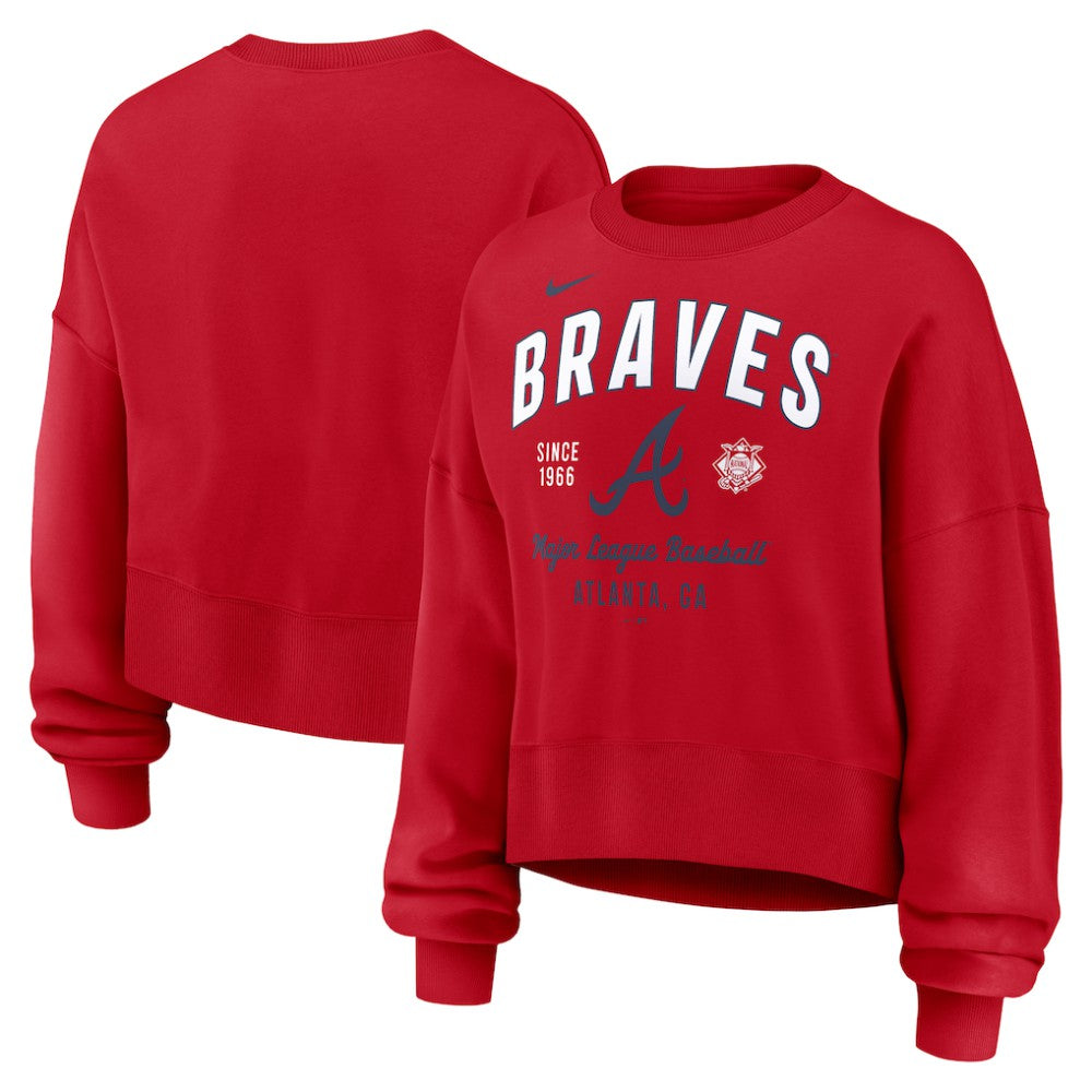 Red Atlanta Braves Nike Women's Oversized High Hip Pullover Sweatshirt