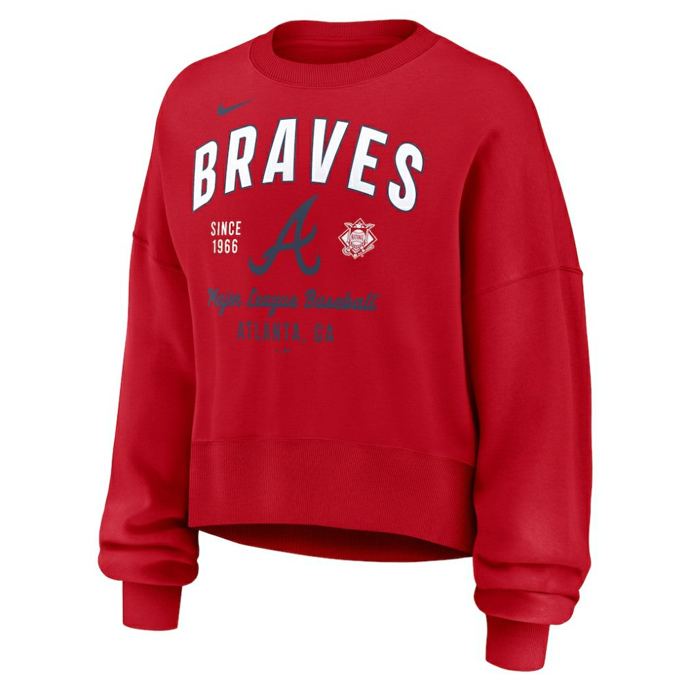 Red Atlanta Braves Nike Women's Oversized High Hip Pullover Sweatshirt