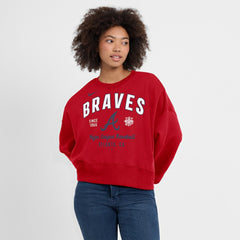 Red Atlanta Braves Nike Women's Oversized High Hip Pullover Sweatshirt