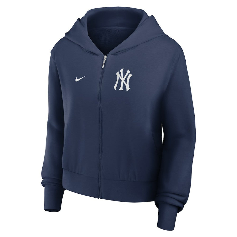 Navy New York Yankees Nike Women's Cropped Chill Full-Zip Hoodie