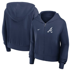 Navy Atlanta Braves Nike Women's Cropped Chill Full-Zip Hoodie
