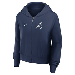 Navy Atlanta Braves Nike Women's Cropped Chill Full-Zip Hoodie