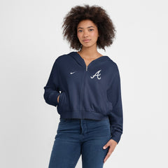 Navy Atlanta Braves Nike Women's Cropped Chill Full-Zip Hoodie