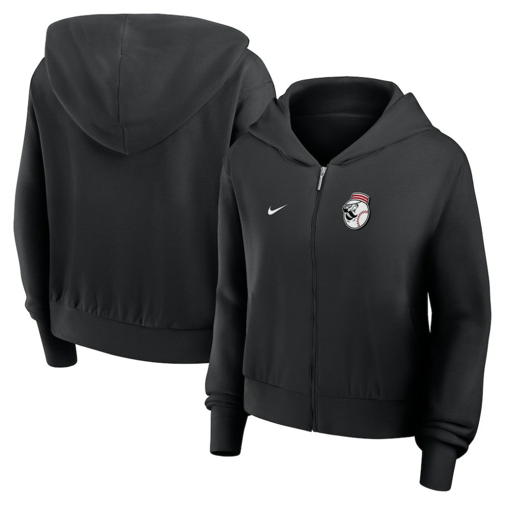 Black Cincinnati Reds Nike Women's Cropped Chill Full-Zip Hoodie