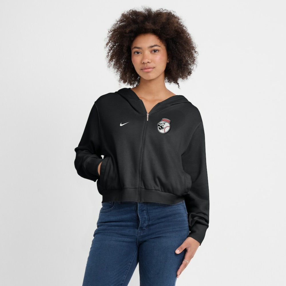 Black Cincinnati Reds Nike Women's Cropped Chill Full-Zip Hoodie