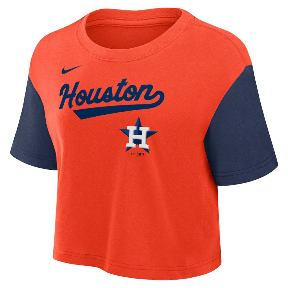 Orange/Navy Houston Astros Nike Women's Script Dri-FIT Cropped T-Shirt