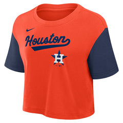 Orange/Navy Houston Astros Nike Women's Script Dri-FIT Cropped T-Shirt