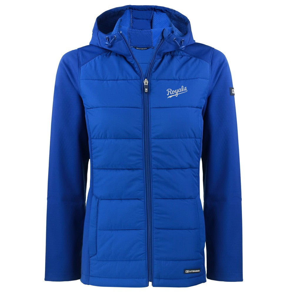 Royal Kansas City Royals Cutter & Buck Women's  Evoke Hybrid Eco Softshell Recycled Full-Zip Hoodie Jacket